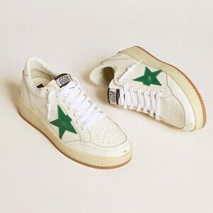 Golden Goose Ball Star with green leather star and metallic leather heel tab NWT